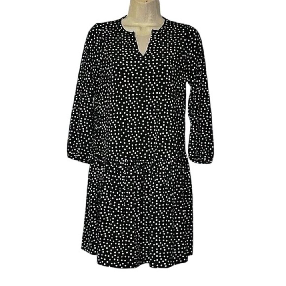 Banana Republic XS‎ Black & White Polka Dot Long Sleeve Drop Waist Dress